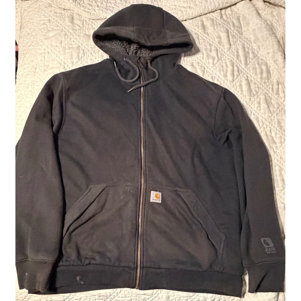 Carhartt Rain Defender Hoodie Mens L Black Sherpa Lined Full Zip 103308